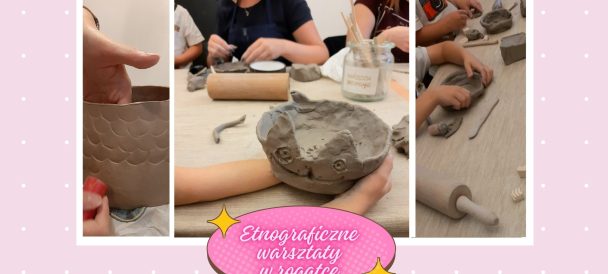 trzy obrazki z rękami dzieci wykonujących prace ceramiczne